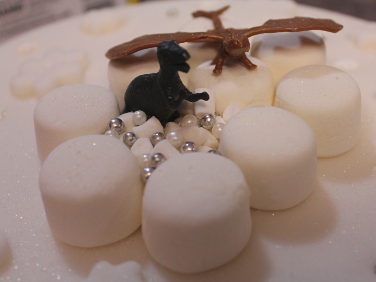 closeup of sugar pearls and marshmallows