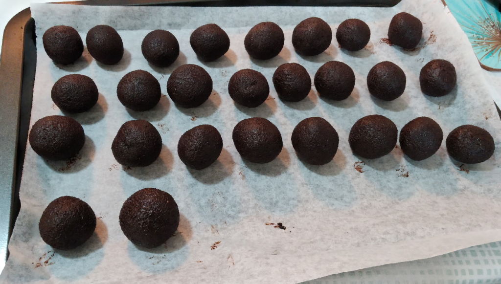 Balls of chocolate tablea ready for chilling