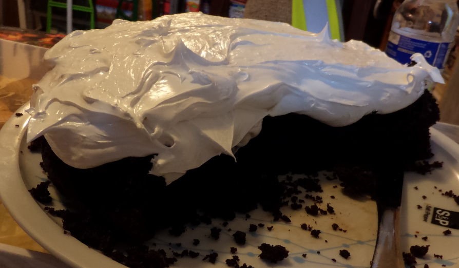 Devil's food cake with marshmallow meringue frosting